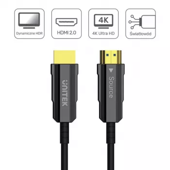 Cable HDMI óptico Unitek C11092ASL01 4K 60Hz (HDMI 2.0, 20 m, conector macho–conector macho, negro)