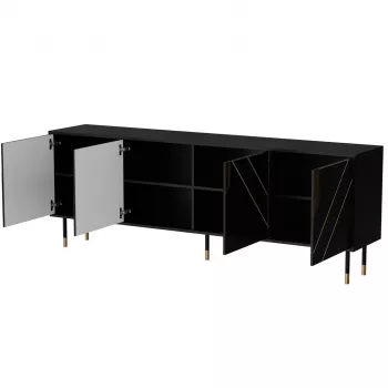 Cómoda cama meble Cama 4D MOUNTAIN 204x40x72 cm — negro y dorado, MDF/tablero de partículas