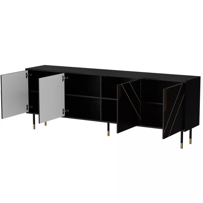 Cómoda cama meble Cama 4D MOUNTAIN 204x40x72 cm — negro y dorado, MDF/tablero de partículas