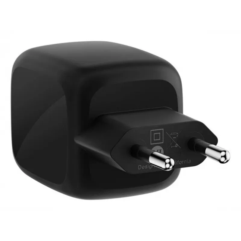 Cargador rápido AC de interior Belkin WCH020kqBK, 2× USB-C, compatibilidad universal, protección eléctrica, negro