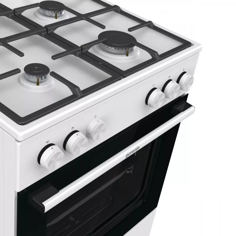 Cocina de gas independiente Gorenje GG6A10WFFM, blanca, encimera de 4 fuegos, horno de gas de 72 L, mandos frontales