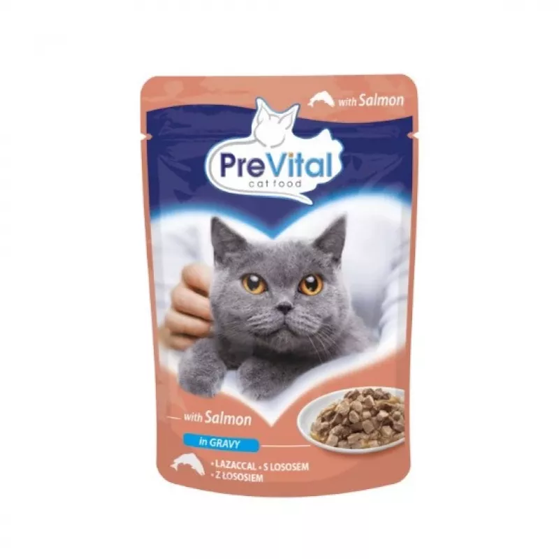 PREVITAL Cat Food Mix 4 Flavors comida húmeda para gatos adultos esterilizados, pollo, ternera, salmón, aves, 96 x 100 g (9,6 kg)