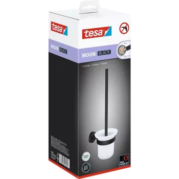Tesa MOON Negro - Escobilla de WC y soporte - Negro - Blanco - Vidrio - Metal - 112 mm - 145 mm