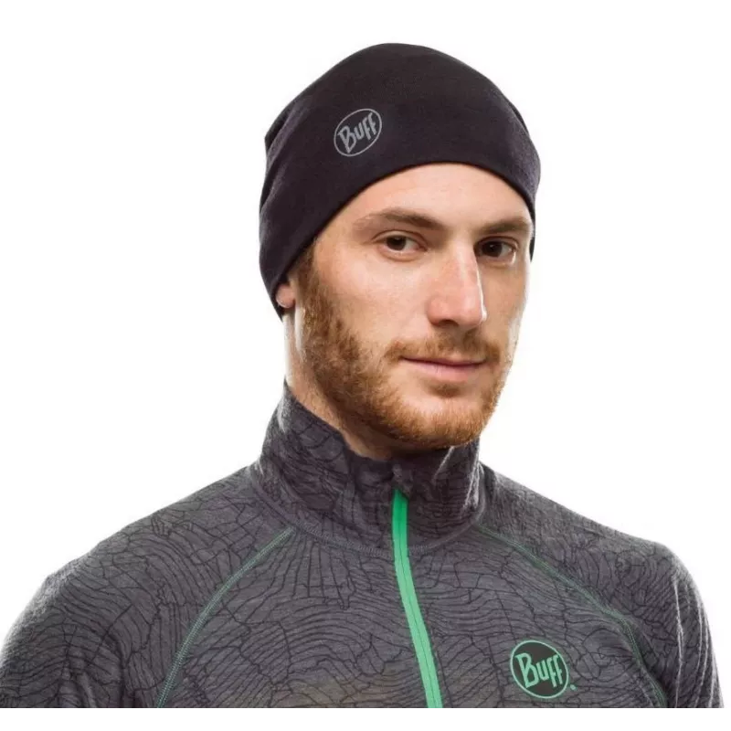 Gorro de punto Buff Merino Midweight — Solid negro, talla única, lana merino, otoño/invierno, deporte