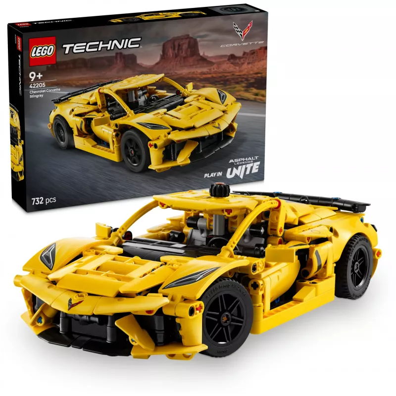 LEGO Technic Corvette Stingray 42205 modelo descapotable y cupé 2 en 1, 732 piezas, 80×270×140 mm