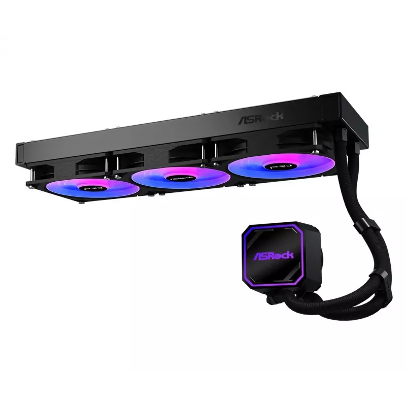 Disipador de CPU ASROCK Pro 360 ARGB negro — modelo ASROCK 90-APRA36-BAAGA6, refrigeración líquida AIO de 360 mm, iluminación ARGB