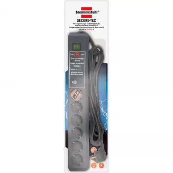 Regleta de enchufes Brennenstuhl Secure-Tec 6 tomas con protección contra sobretensiones 19.500 A, alarma acústica, 3 m, antracita