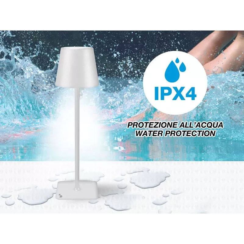 Beper P201UTP119 lámpara de mesa LED recargable, 1,5 W, interruptor táctil, regulable, adaptador para botella de 33 mm, resistente al agua, plateada