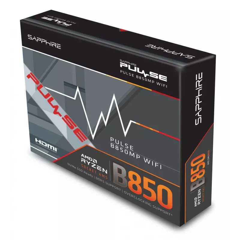 Placa base Sapphire PULSE B850M WIFI — AMD B850 micro ATX, socket AM5, DDR5 hasta 7600 MHz, 4 DIMM, 192 GB, Wi‑Fi 6, 2.5GbE