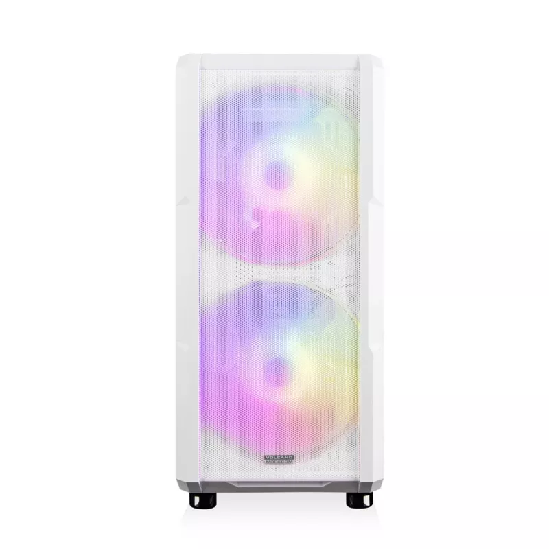 Caja de PC MODECOM AMIRANI ARGB Midi Tower blanca — ATX/ITX, GPU 35 cm, disipador de CPU 16,5 cm, 2 ventiladores de 200 mm