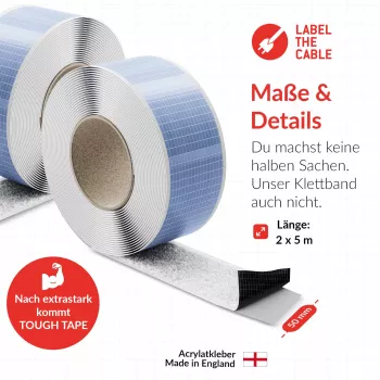 Cinta de velcro para cables Label the Cable LTC 1620-5-50 — rollo de velcro 5 m × 50 mm, blanco