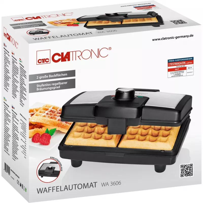 Clatronic WA 3606 gofrera 2 gofres negra, acero inoxidable 800 W