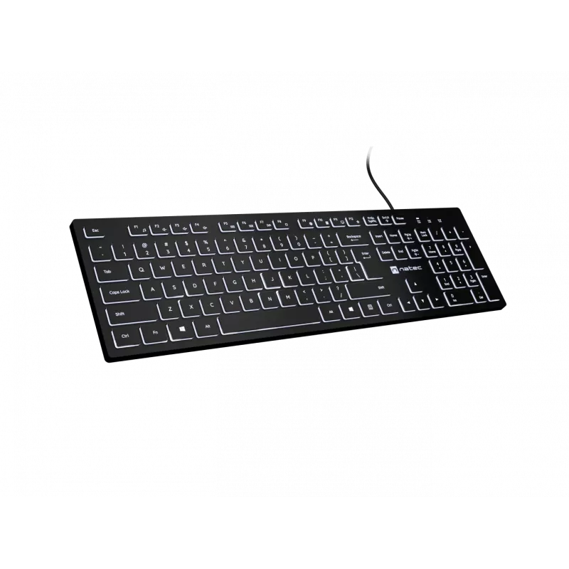 Teclado con cable NATEC HERRING GLOW distribución US con retroiluminación blanca