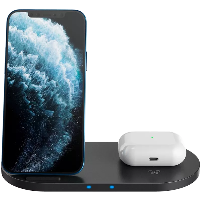 Cargador Base de acoplamiento inalámbrica 2en1 QI 10W/USB-C/LED negra