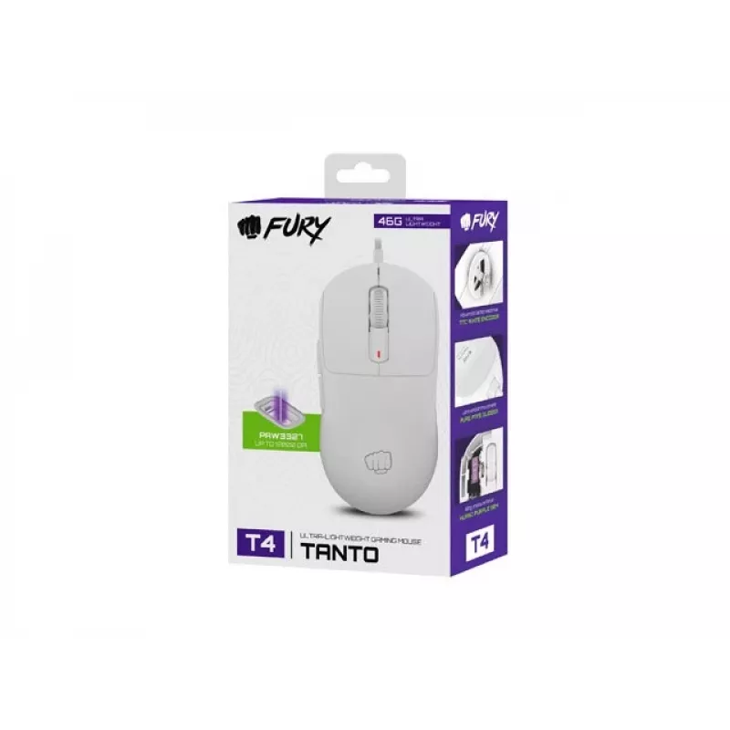 Ratón gaming Fury Tanto T4 — 12000 DPI, RGB, blanco, USB