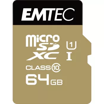 EMTEC Gold+ - tarjeta de memoria flash (adaptador SD incluido) - 64 GB - Class 10 - microSD - dorado (ECMSDM64GXC10GP)