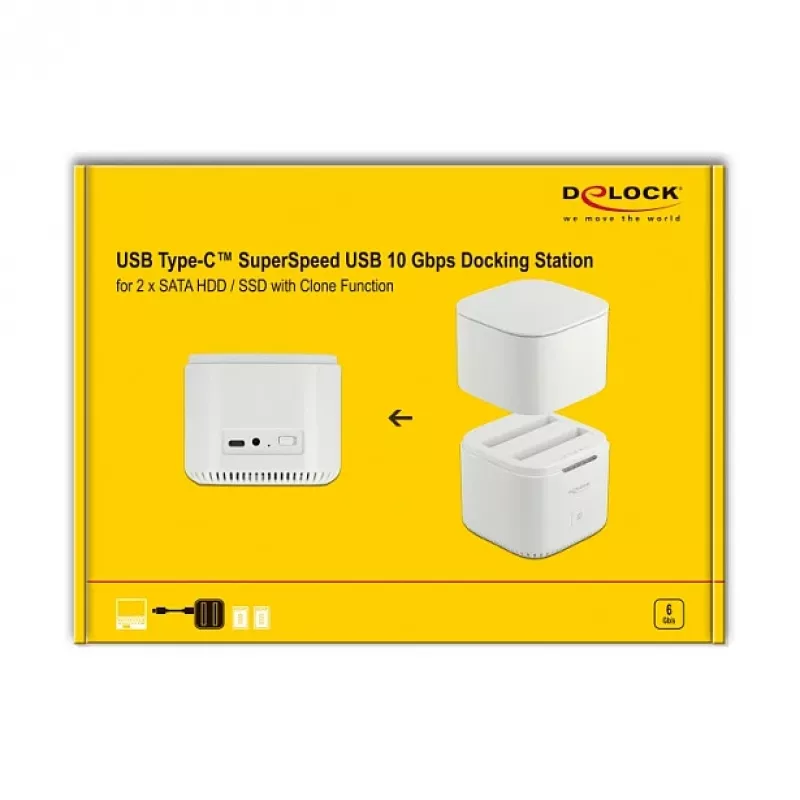 Estación de acoplamiento DeLOCK USB Type-C™ 3.2 para 2 x discos duros/SSD SATA de 2,5 inch