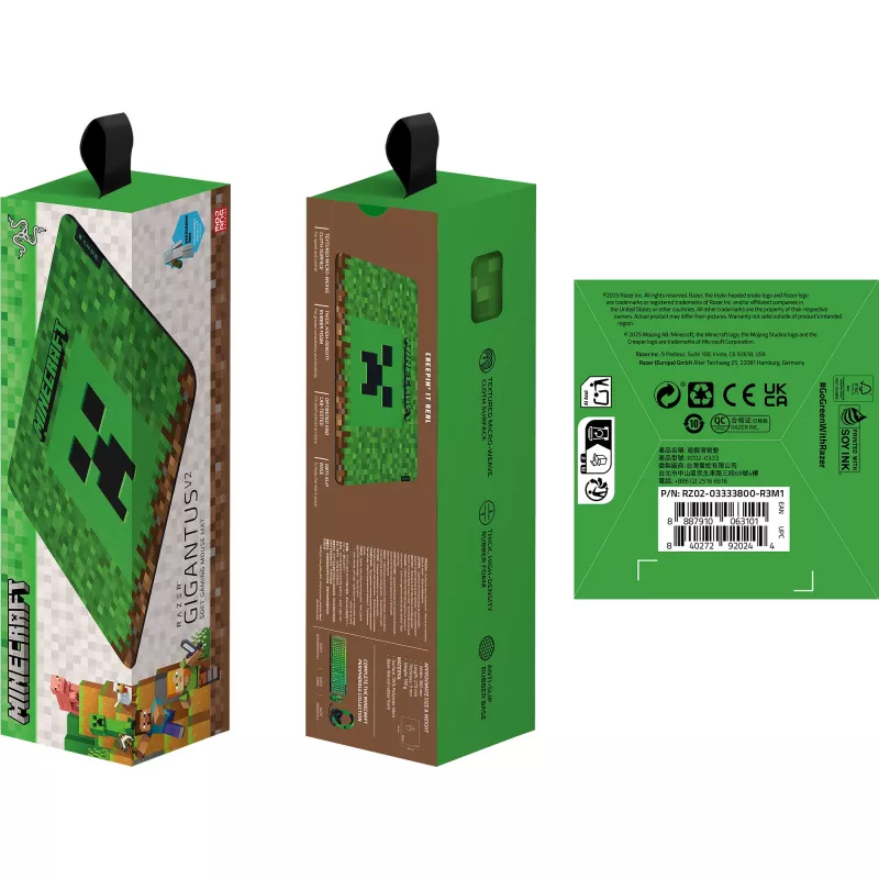 Alfombrilla de ratón Razer Gigantus V2 Medium Minecraft Edition — superficie texturizada, base de goma, tamaño mediano