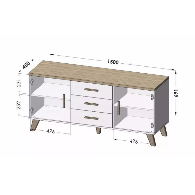Aparador Cama LOTTA 150 2D3S roble wotan + negro mate