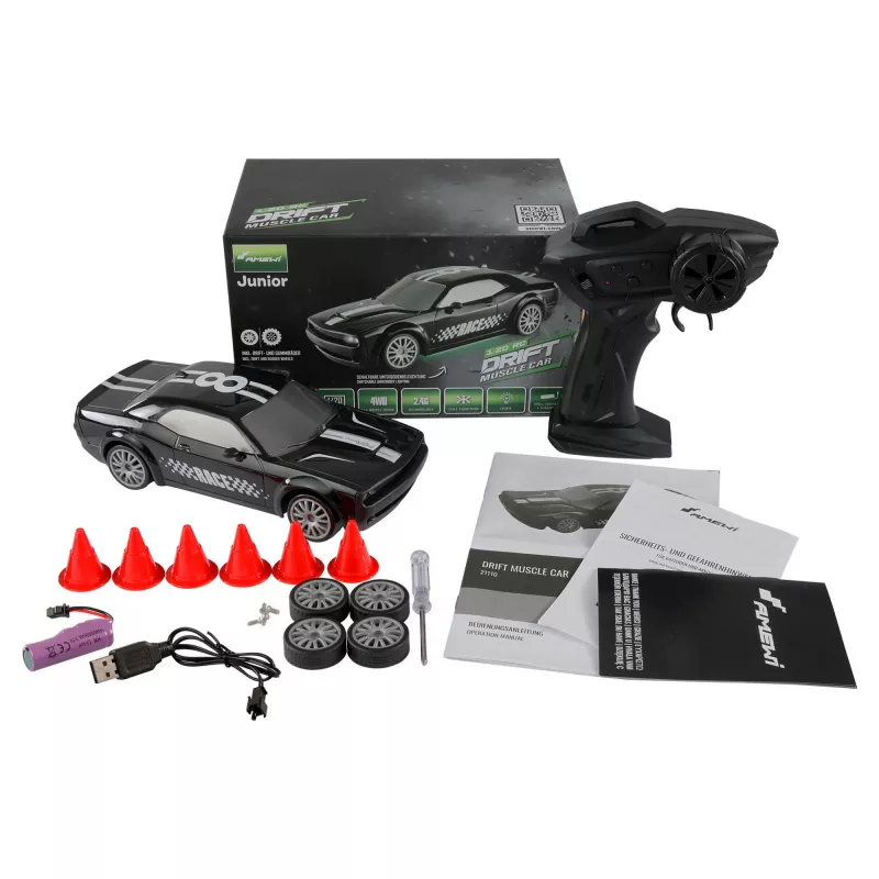 Coche de drift Amewi 21110 4WD 1:20 RTR negro – coche de drift radiocontrol, tracción a las 4 ruedas, escala 1:20