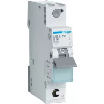 Hager MBS116. Corriente nominal: 16 A, frecuencia de red: 50/60 Hz. Ancho: 17,5 mm, profundidad: 70 mm, altura: 83,4 mm (MBS116)