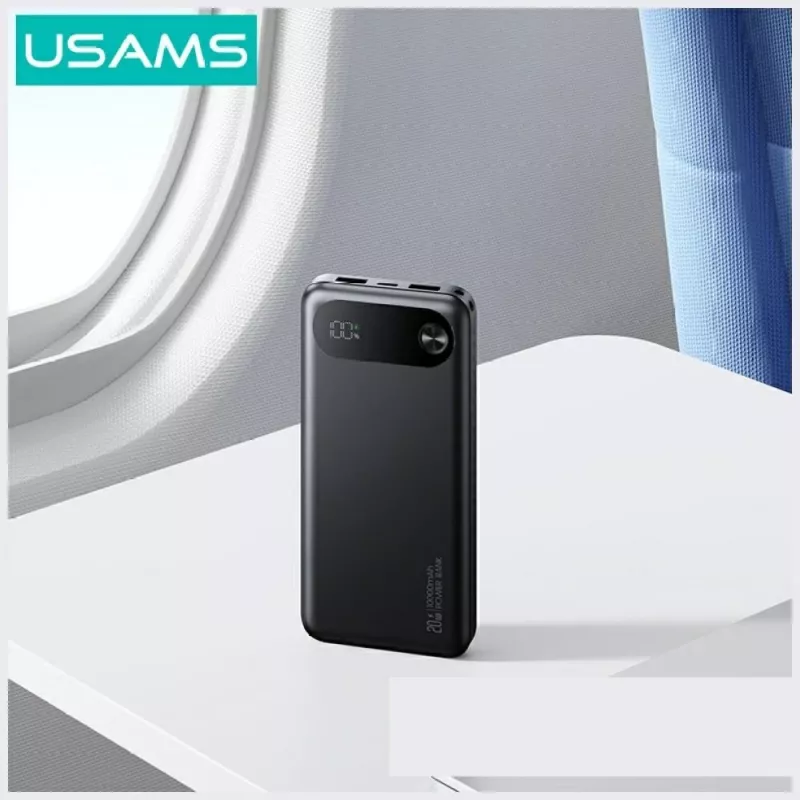 Batería externa usams PB80 PD20W 10000mAh — cargador portátil, negro