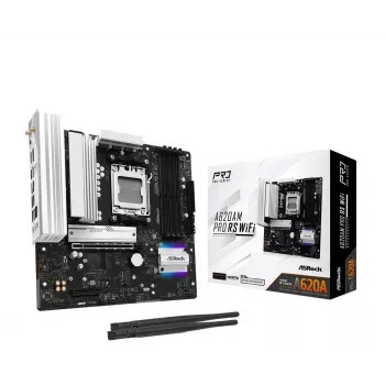 Placa base ASROCK A620AM PRO RS WIFI AM5 microATX, AMD A620, 4×DDR5, Wi-Fi, HDMI, DP, 3×M.2, 2×SATA, audio 7.1, LAN 1 Gb