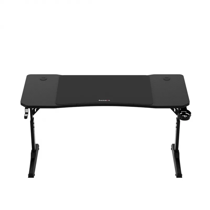 Escritorio gaming huzaro Hero 3.6 — rectangular 1400×600 mm, altura ajustable 560–790 mm, negro, patas en H, tablero de 15 mm