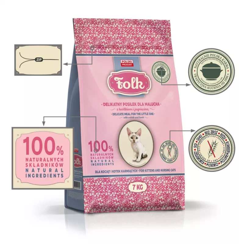FOLK Comida suave para gatitos con conejo y cordero - Comida seca para gatos - 7kg