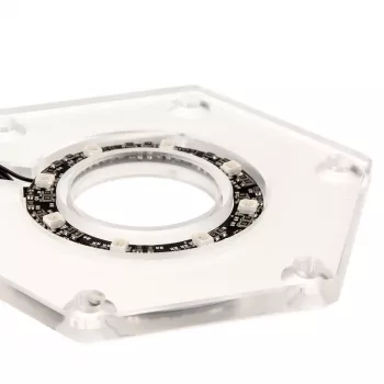 Kit de montaje BitsPower Hexagon BP-WTHU-RGB — acrílico transparente, 91,4×80×6,5 mm