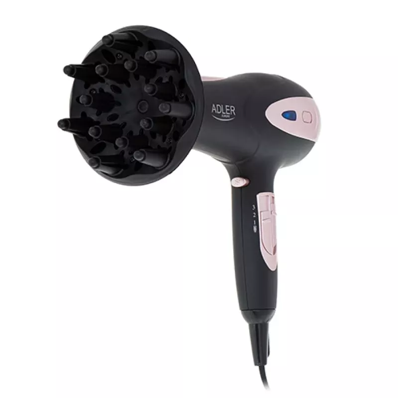 Adler | Secador de pelo | AD 2248b ION | 2200 W | Número de ajustes de temperatura 3 | Función de iones | Boquilla difusora | Negro/rosa
