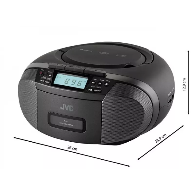 Reproductor de radio JVC RC-E444B negro con reproductor de CD y sintonizador FM