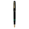 Pelikan M200, negro, oro, sistema de carga integrado, resina, oro, plumín itálico, oro, acero inoxidable