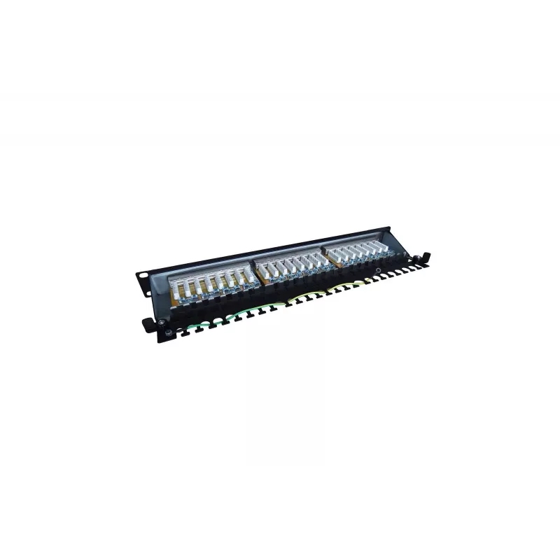 Patch Panel 19 pulgadas 24 puertos, CAT6, S/FTP, 1U, gestión de cables, negro (completo)