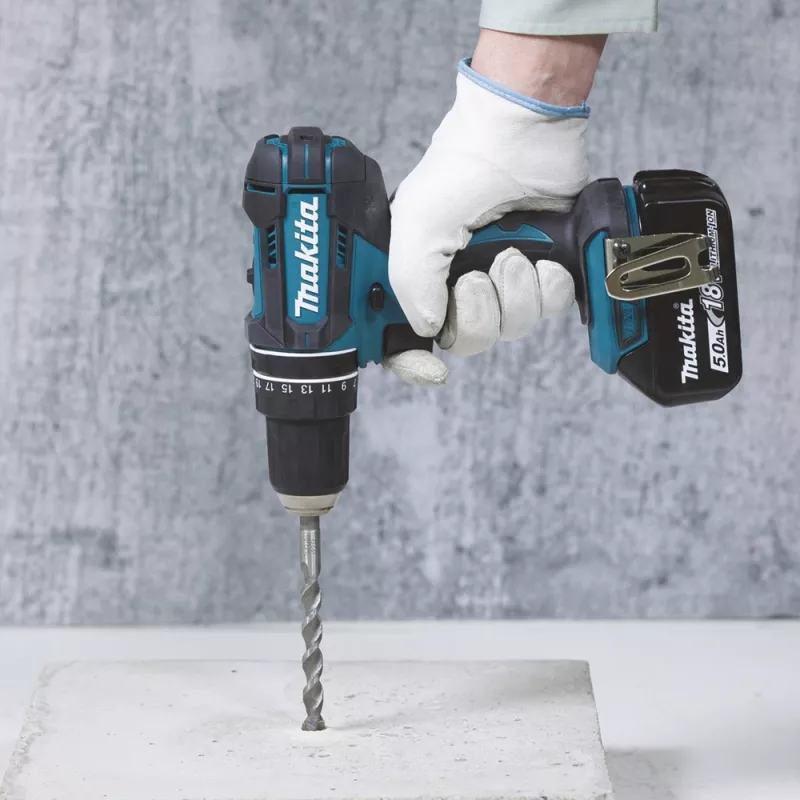 Makita DHP482RFX9 - Taladro percutor atornillador - Batería - Portabrocas de sujeción rápida 13 mm - 62 N·m - 2 baterías, cargador incluido - 18 V (DHP482RFX9)