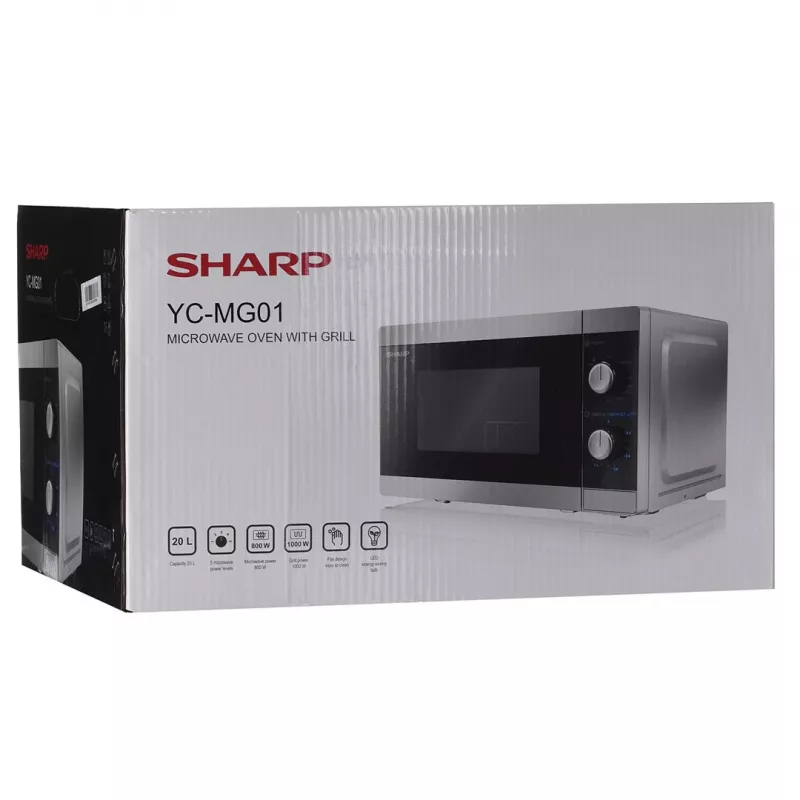 Sharp YC-MG01E-S microondas combinado con grill, 20 l, 800 W, de libre instalación, plata/negro