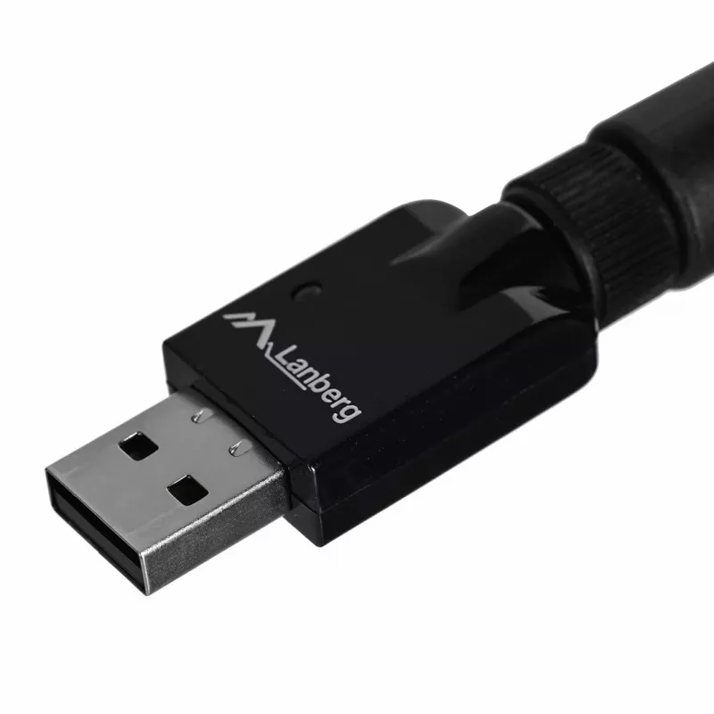 Adaptador USB Wi-Fi LANBERG NC-0300-WIE, USB 2.0, dos antenas externas de 5 dBi, Wi-Fi 300 Mbit/s, Ethernet/Wi-Fi, negro
