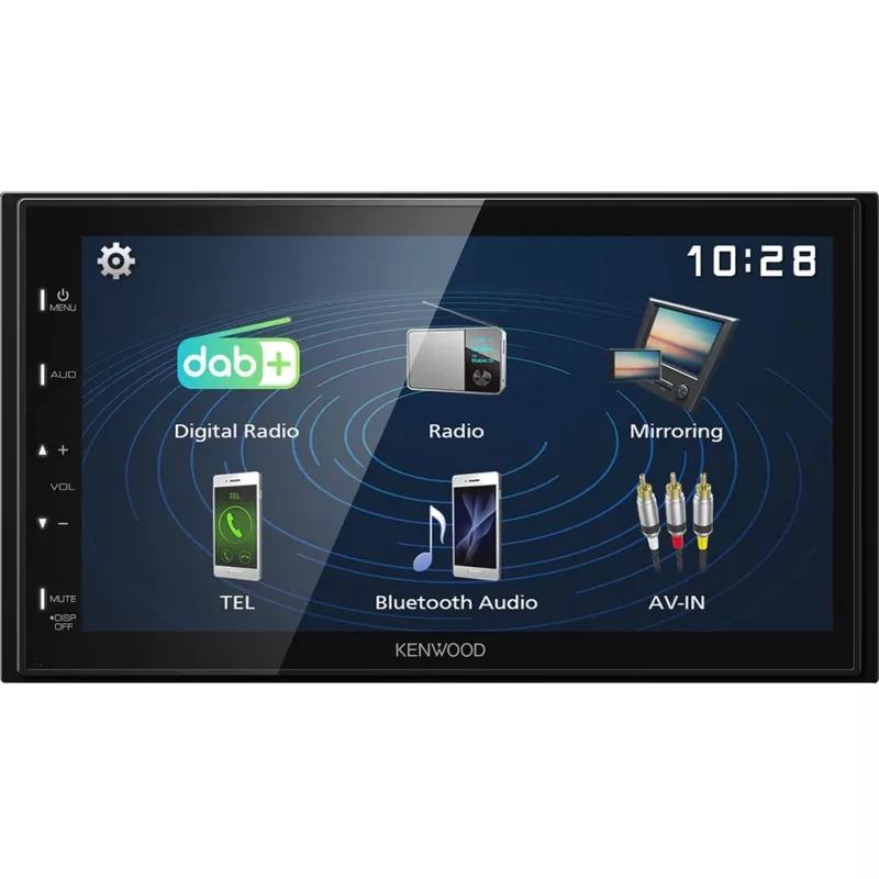 Kenwood Electronics DMX129DAB. Color del producto: Negro, Tamaño DIN: 2 DIN, Potencia de salida: 64 W. Convertidor D/A de audio: 24bit, Formatos de audio compatibles: