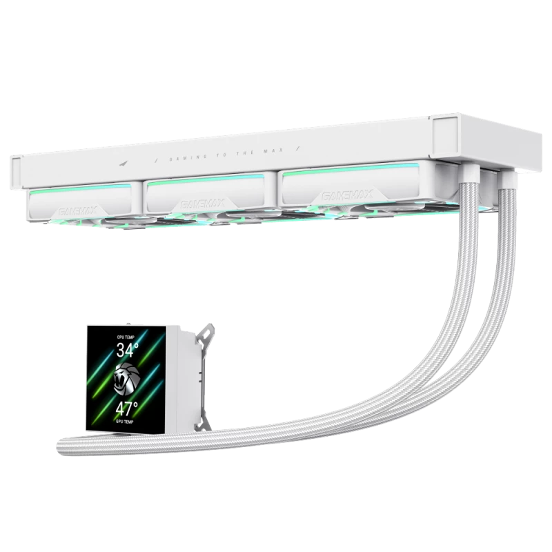 Gamemax | Refrigeración líquida para CPU | HAILSTORM 360 LCD | blanca