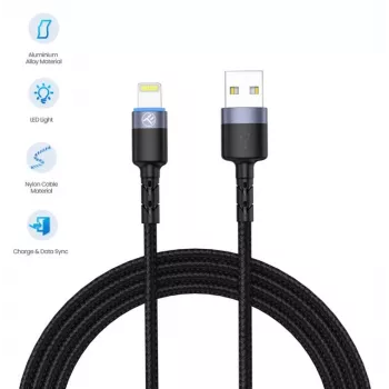 Cable de datos USB a Lightning Tellur 1,2 m nailon trenzado negro