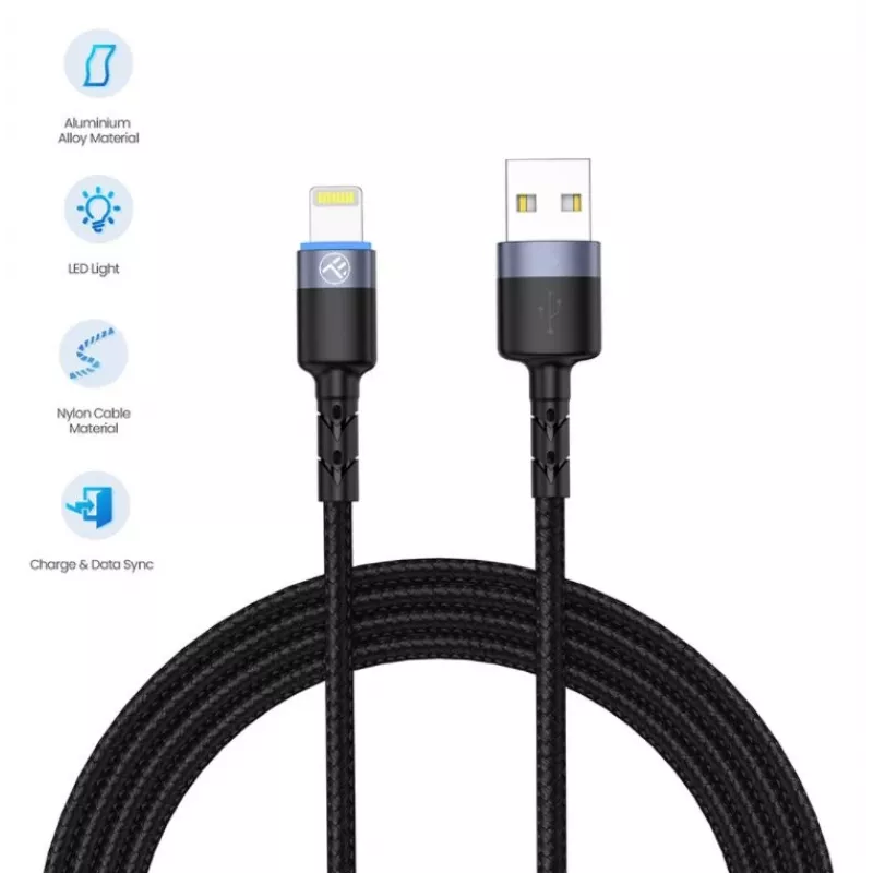 Cable de datos USB a Lightning Tellur 1,2 m nailon trenzado negro