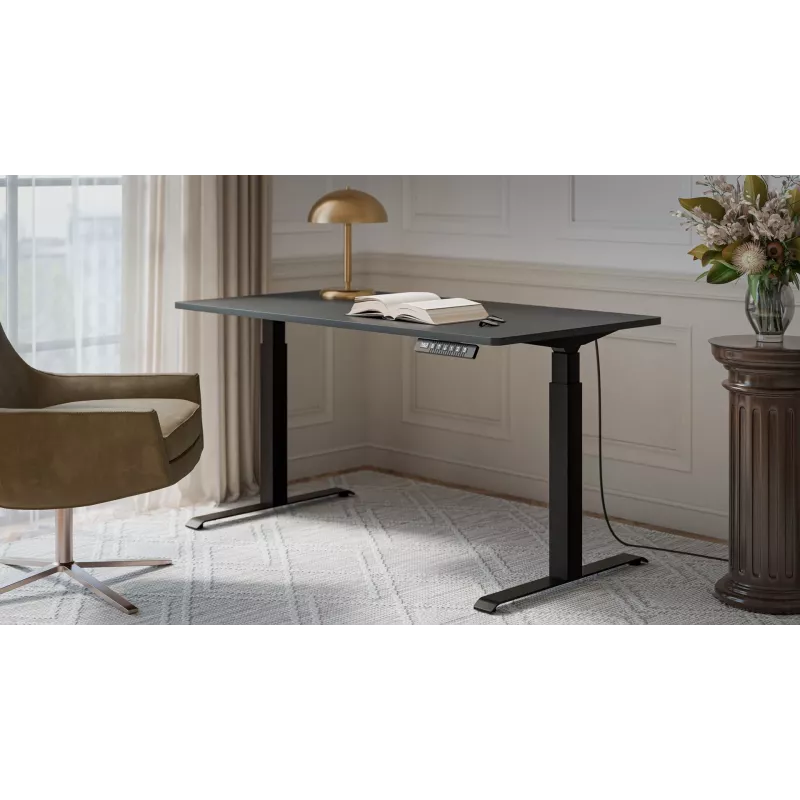 Escritorio cama meble MOON LONG con regulación eléctrica de altura 150x80 cm, tablero rectangular de aglomerado, 72–120 cm de altura, negro/antracita