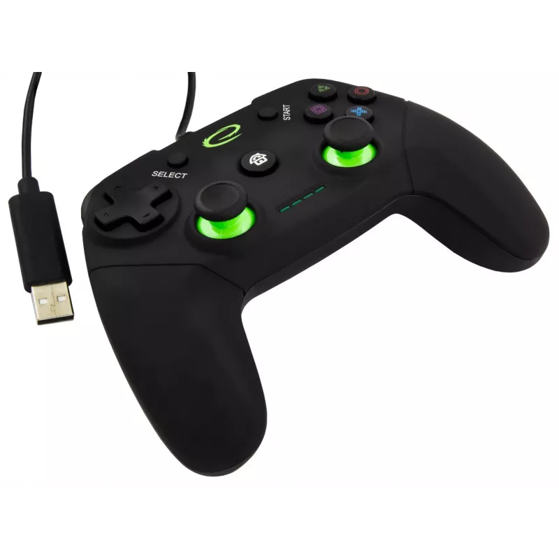 Esperanza EGG110K Vanquisher mando USB con cable para PC/PS3, con vibración, 12 botones, 2 sticks analógicos, negro/verde