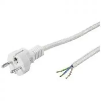 Wentronic Goobay cable de alimentación con toma de tierra resistente al calor para automontaje, 3 m, blanco, plateado, blanco-plateado - Type-F (Type-F, CEE 7/7) > extremos de cable sueltos (50504)