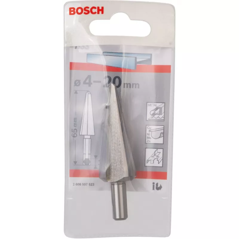 Bosch 2608597523 broca cónica HSS para chapa, Ø 4–20 mm, vástago hexagonal de 1/4"