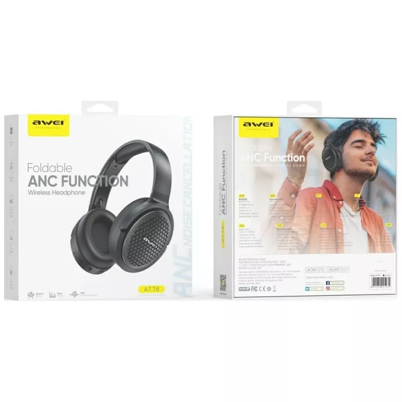 Auriculares Bluetooth Awei AT78 ANC ENC 6.0 — auriculares inalámbricos over-ear con ANC y ENC, Bluetooth 6.0