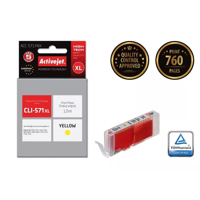 Activejet ACC-571YNX tinta (sustituto de Canon CLI-571XLY; Supreme; 12 ml; amarillo)