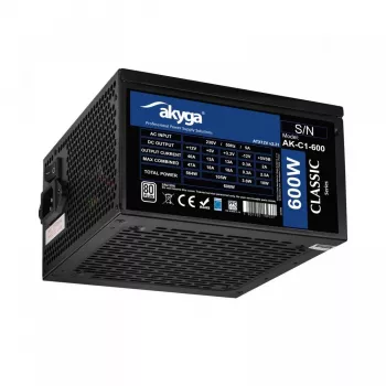 Fuente de alimentación ATX Akyga Classic AK-C1-600 600 W, 80 PLUS, PFC activa, ventilador de 120 mm