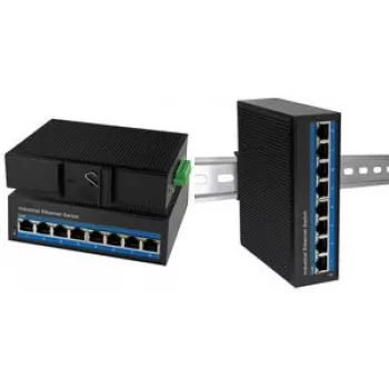 LogiLink Industrial Gibabit Ethernet PoE Switch, 8-Port 10/100/1000 Base-TX RJ45, Plug & Play, carcasa de metal negra - 1 unidad (NS203P)