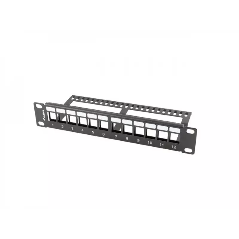 Lanberg PPKS-9112-B Panel de parcheo vacío 12 puertos 1U 10 pulgadas con organizador Keystone, negro